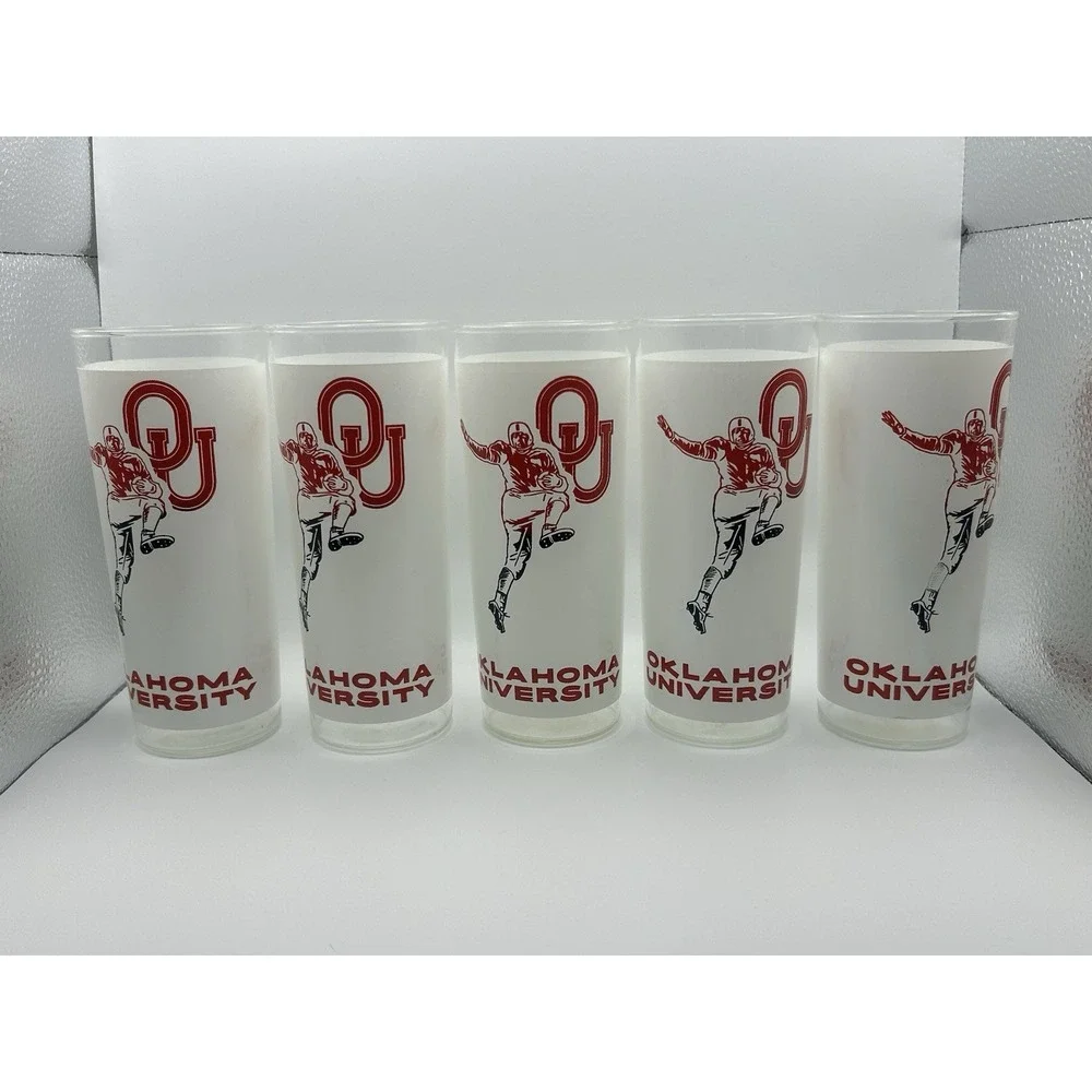 (5) Set of Vintage Oklahoma Sooners Football Cocktail‎ Tumbler Glass BIG RED